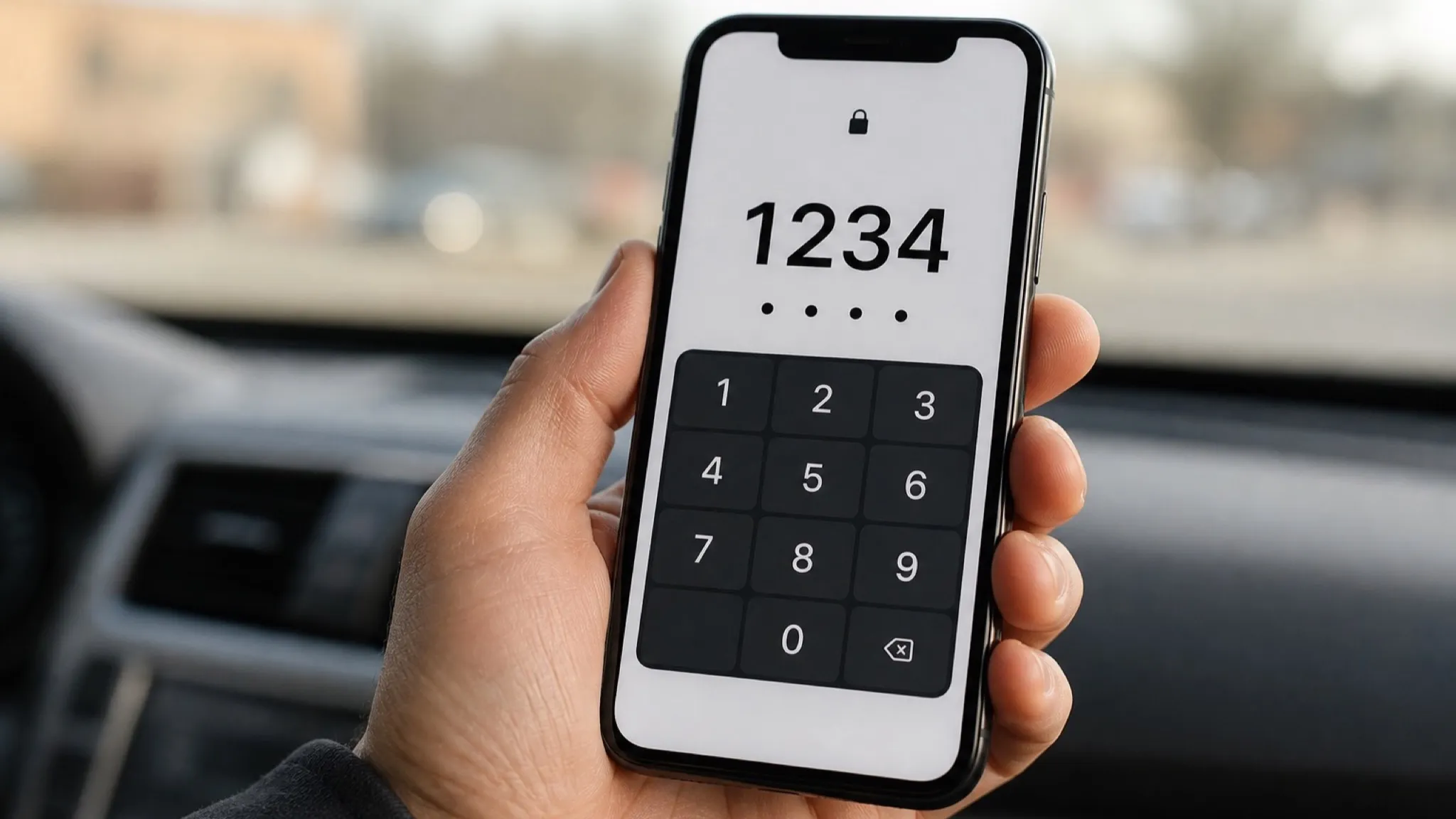 Phone screen showing a 1234 PIN verification interface